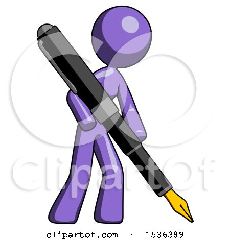 Purple Design Mascot Woman Drawing or Writing with Large Calligraphy Pen by Leo Blanchette