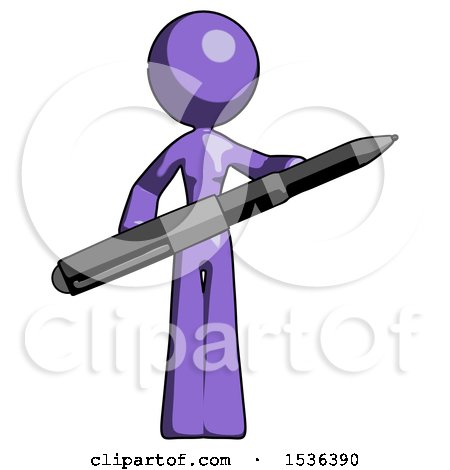 Purple Design Mascot Woman Posing Confidently with Giant Pen by Leo Blanchette