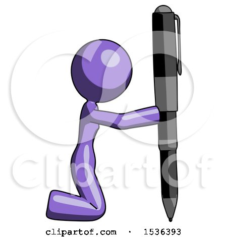 Purple Design Mascot Woman Posing with Giant Pen in Powerful yet Awkward Manner. Because Funny by Leo Blanchette