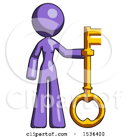 Purple Design Mascot Woman Holding Key Made of Gold by Leo Blanchette