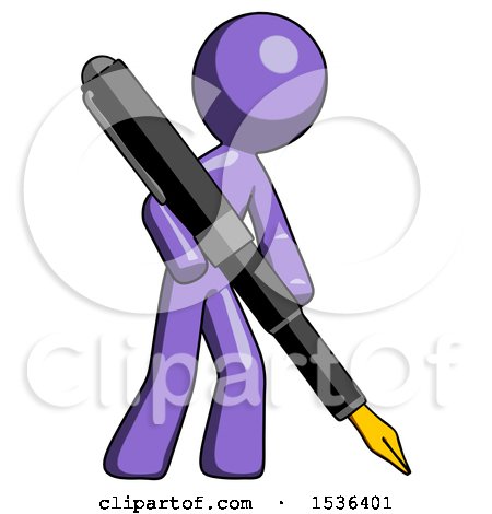 Purple Design Mascot Man Drawing or Writing with Large Calligraphy Pen by Leo Blanchette