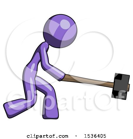Purple Design Mascot Woman Hitting with Sledgehammer, or Smashing Something by Leo Blanchette