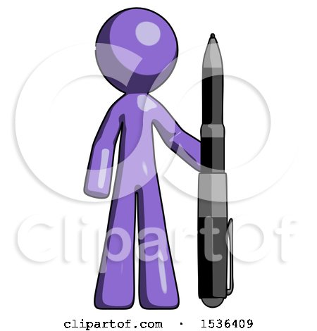 Purple Design Mascot Man Holding Large Pen by Leo Blanchette