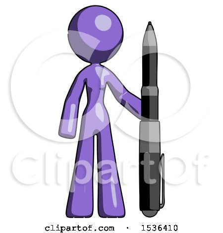 Purple Design Mascot Woman Holding Large Pen by Leo Blanchette