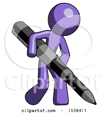 Purple Design Mascot Man Writing with a Really Big Pen by Leo Blanchette