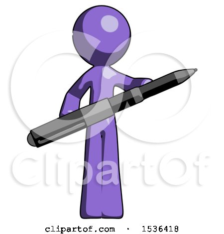 Purple Design Mascot Man Posing Confidently with Giant Pen by Leo Blanchette