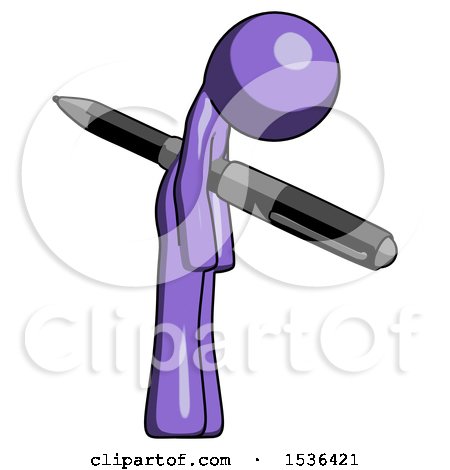 Purple Design Mascot Man Impaled Through Chest with Giant Pen by Leo Blanchette