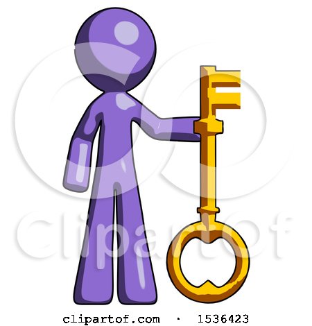 Purple Design Mascot Man Holding Key Made of Gold by Leo Blanchette