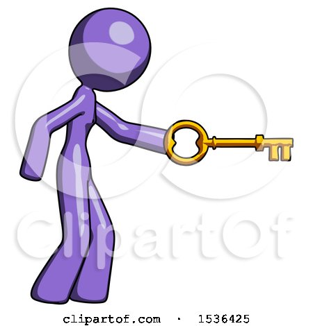 Purple Design Mascot Woman with Big Key of Gold Opening Something by Leo Blanchette