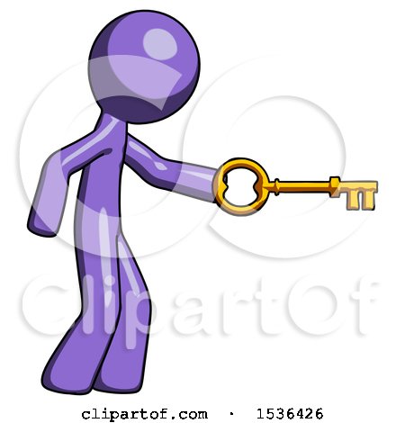 Purple Design Mascot Man with Big Key of Gold Opening Something by Leo Blanchette