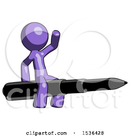 Purple Design Mascot Man Riding a Pen like a Giant Rocket by Leo Blanchette