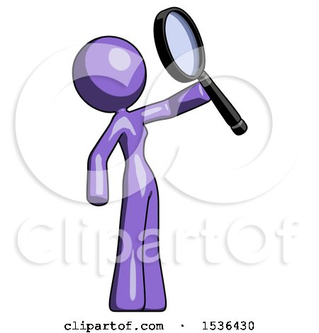 Purple Design Mascot Woman Inspecting with Large Magnifying Glass Facing up by Leo Blanchette