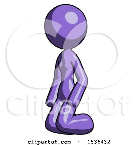 Purple Design Mascot Woman Kneeling Angle View Left by Leo Blanchette