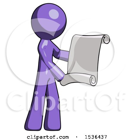Purple Design Mascot Man Holding Blueprints or Scroll by Leo Blanchette