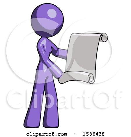 Purple Design Mascot Woman Holding Blueprints or Scroll by Leo Blanchette