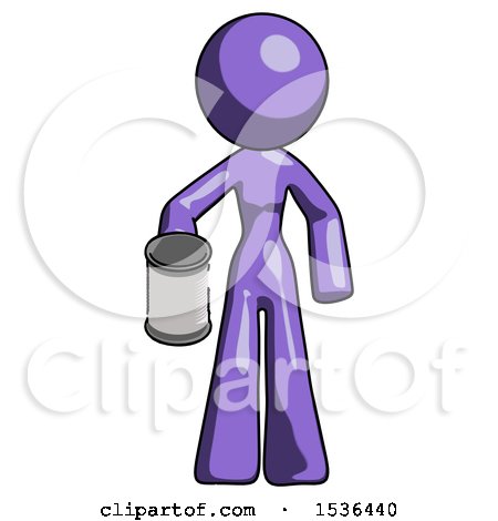 Purple Design Mascot Woman Begger Holding Can Begging or Asking for Charity by Leo Blanchette