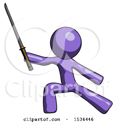 Purple Design Mascot Man with Ninja Sword Katana in Defense Pose by Leo Blanchette