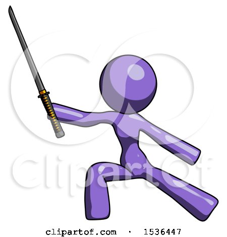 Purple Design Mascot Woman with Ninja Sword Katana in Defense Pose by Leo Blanchette