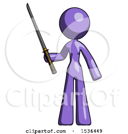 Purple Design Mascot Woman Standing up with Ninja Sword Katana by Leo Blanchette