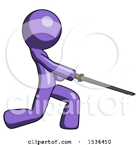 Purple Design Mascot Man with Ninja Sword Katana Slicing or Striking Something by Leo Blanchette