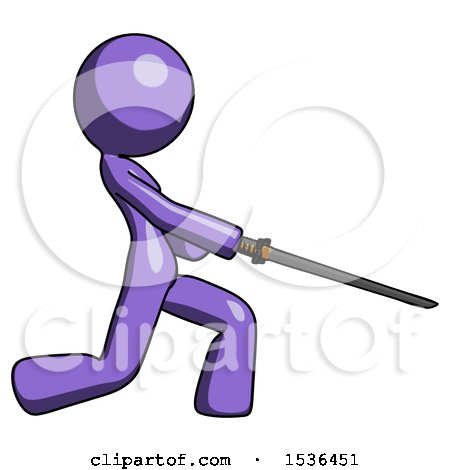 Purple Design Mascot Woman with Ninja Sword Katana Slicing or Striking Something by Leo Blanchette