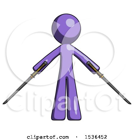 Purple Design Mascot Man Posing with Two Ninja Sword Katanas by Leo Blanchette
