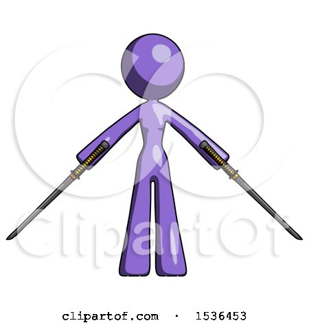 Purple Design Mascot Woman Posing with Two Ninja Sword Katanas by Leo Blanchette