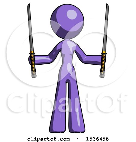 Purple Design Mascot Woman Posing with Two Ninja Sword Katanas up by Leo Blanchette