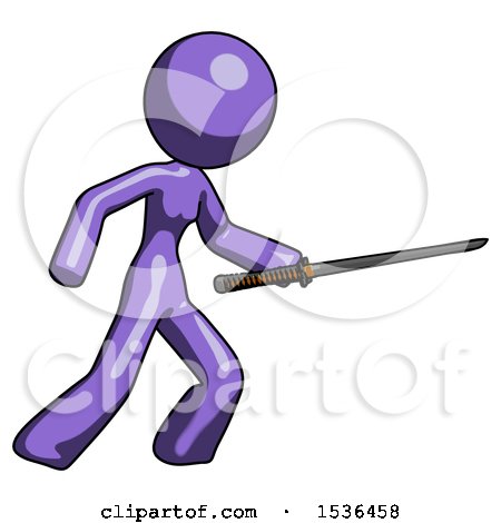 Purple Design Mascot Woman Stabbing with Ninja Sword Katana by Leo Blanchette