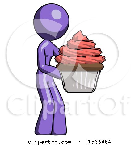 Purple Design Mascot Woman Holding Large Cupcake Ready to Eat or Serve by Leo Blanchette