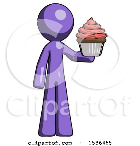 Purple Design Mascot Man Presenting Pink Cupcake to Viewer by Leo Blanchette