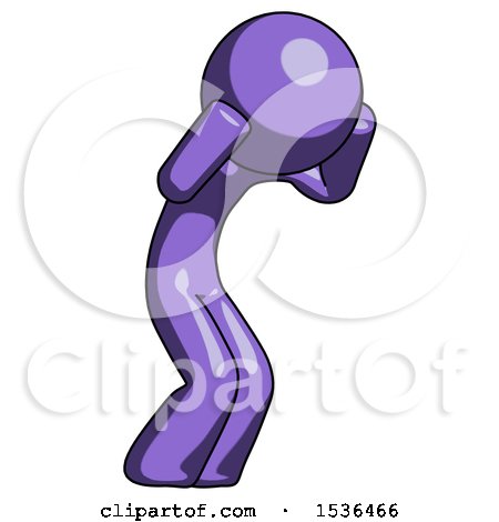 Purple Design Mascot Man with Headache or Covering Ears Turned to His Right by Leo Blanchette