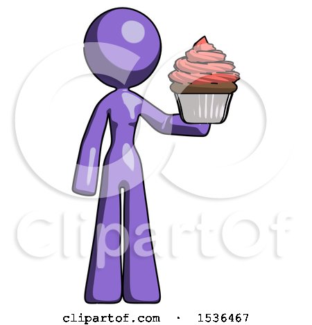 Purple Design Mascot Woman Presenting Pink Cupcake to Viewer by Leo Blanchette