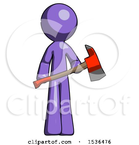 Purple Design Mascot Man Holding Red Fire Fighter's Ax by Leo Blanchette