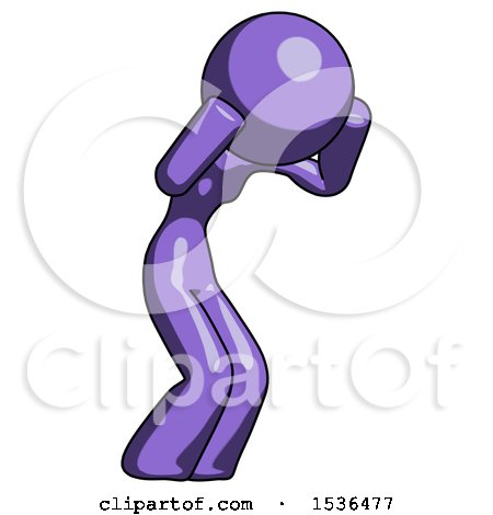 Purple Design Mascot Woman with Headache or Covering Ears Facing Turned to Her Right by Leo Blanchette