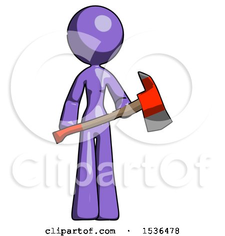 Purple Design Mascot Woman Holding Red Fire Fighter's Ax by Leo Blanchette