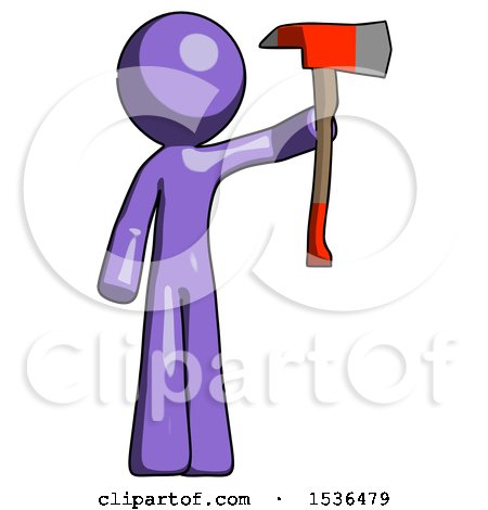 Purple Design Mascot Man Holding up Red Firefighter's Ax by Leo Blanchette