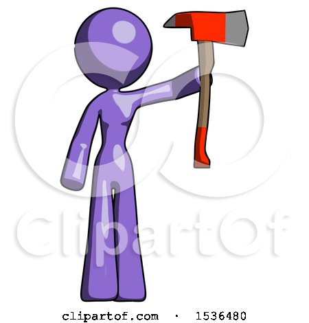Purple Design Mascot Woman Holding up Red Firefighter's Ax by Leo Blanchette