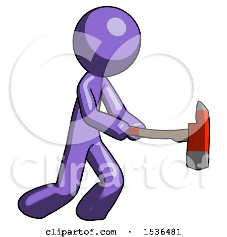 Purple Design Mascot Man with Ax Hitting, Striking, or Chopping by Leo Blanchette
