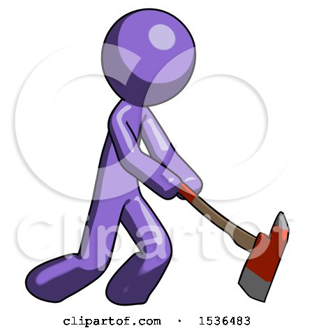 Purple Design Mascot Man Striking with a Red Firefighter's Ax by Leo Blanchette