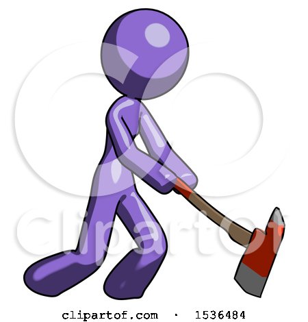 Purple Design Mascot Woman Striking with a Red Firefighter's Ax by Leo Blanchette