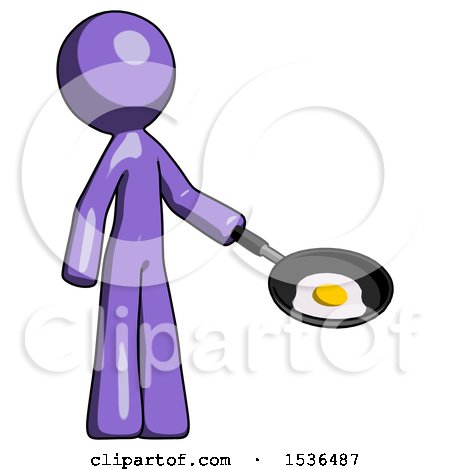 Purple Design Mascot Man Frying Egg in Pan or Wok Facing Right by Leo Blanchette