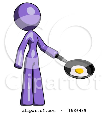 Purple Design Mascot Woman Frying Egg in Pan or Wok Facing Right by Leo Blanchette