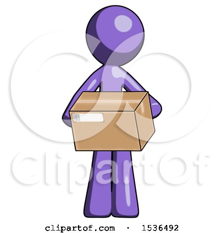 Purple Design Mascot Man Holding Box Sent or Arriving in Mail by Leo Blanchette