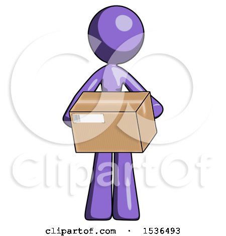 Purple Design Mascot Woman Holding Box Sent or Arriving in Mail by Leo Blanchette
