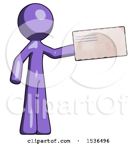 Purple Design Mascot Man Holding Large Envelope by Leo Blanchette