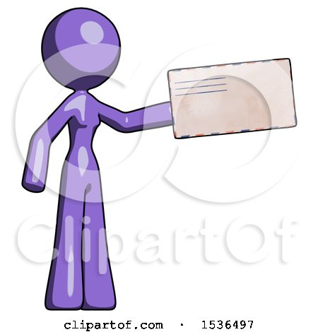 Purple Design Mascot Woman Holding Large Envelope by Leo Blanchette