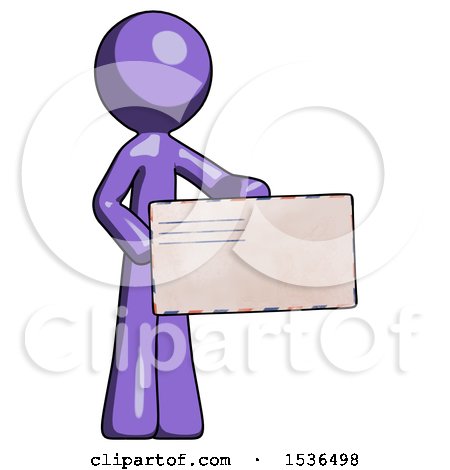 Purple Design Mascot Man Presenting Large Envelope by Leo Blanchette