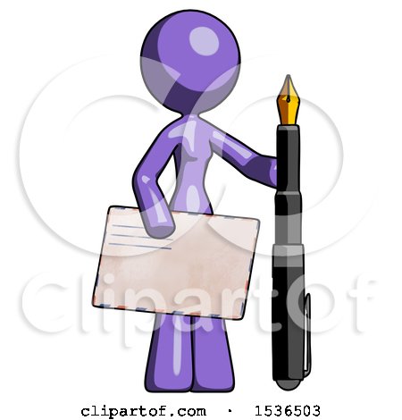 Purple Design Mascot Woman Holding Large Envelope and Calligraphy Pen by Leo Blanchette