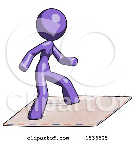Purple Design Mascot Woman on Postage Envelope Surfing by Leo Blanchette